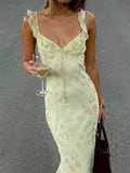 Women's Floral Print Maxi Dress Backless Summer Beachwear