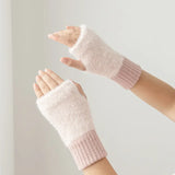 Women's Fingerless Winter Gloves Warm Fleece Knit Mittens