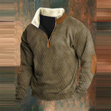 Men’s Graphic Patchwork Hoodie – Vintage Zipper Stand Collar Top