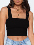 Sleeveless Summer Crop Top White Women Black Casual T Shirt