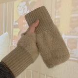 Women's Fingerless Winter Gloves Warm Fleece Knit Mittens