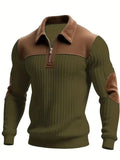 Men’s Color Block Half-Zip Polo Sweater – Corduroy Collar Pullover