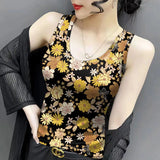 Floral Print Ice Silk Thin Breathable Summer Women's Top Vest