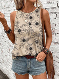 Summer New Floral Flower Print Tank Tops Women Casual O-Neck