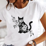 Women's Cartoon Cat Print Short-Sleeved T-Shirt Style Cloths