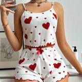 Women's Love Print Pajama Set Soft Tank Top Shorts S-XL