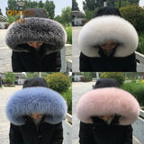 100% Natural Real Fox Fur Collar Fashion Scarves For Ladies Coat Jacket Winter Fur Scarf Black White Shawl