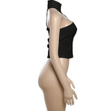 Metal Buckle Decoration Tank Tops Women's Off-Shoulder Outfit