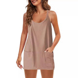 Summer Sleeveless Vest Dress Pocket Sports Short Skirt