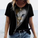 Women's 3d Dogs Cat Print T-Shirt Fashion Womens Tees Tops