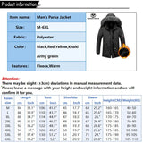 Men's Windproof Fleece Warm Detachable Hooded Parka Winter Jacket Solid Zipper Coat 6XL