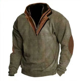 Men’s Half-Zip Hoodie – Vintage Patchwork Stand Collar Pullover