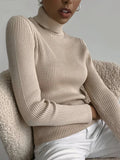 Women's High-Neck Knitted Turtleneck Slim-Fit Long-Sleeve Anti-Pilling Casual Elegant Plain Sweater