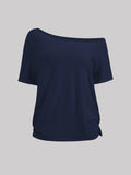 Women Casual One-Shoulder Ruched T-Shirt Summer Short-Sleeved