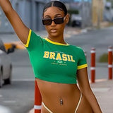 Y2K Five-Star Brazil Graphic Baby Tee Women's Crop Tops Y2K