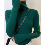 Women's High-Neck Knitted Turtleneck Slim-Fit Long-Sleeve Anti-Pilling Casual Elegant Plain Sweater