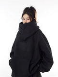 Winter Solid Color Ninja Turtleneck Hoodies For Women Y2K Vintage Fleece Sweatshirts Hip Hop Japanese Streetwear Oversized Hoodie