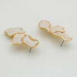 Metal Flower Cream Stud Earrings for Women Fashion Gold Color