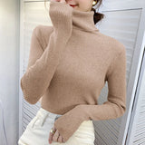Women's High-Neck Knitted Turtleneck Slim-Fit Long-Sleeve Anti-Pilling Casual Elegant Plain Sweater
