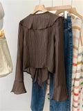 Spring Blouses for Women Ruffled Flared Shirts Tops