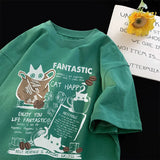 Oversized Cartoon Cat Print Couples Short Sleeve T-Shirt