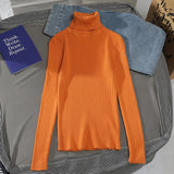 Women's High-Neck Knitted Turtleneck Slim-Fit Long-Sleeve Anti-Pilling Casual Elegant Plain Sweater