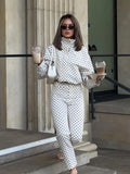 Women's Polka Dot Turtleneck Zipper Jacket with Pockets