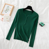 Women’s V-Neck Button Sweater Long Sleeve Slim Knit Pullover
