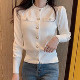 Women's Long Sleeve O-Neck Slim Fit Single-Breasted Button Cardigans Casual Knitted winter Sweater