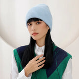 Women's Rabbit Fur Winter Hat Warm Beanie Solid Color Cap