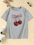 Girls' Bow with Cherry Fashion T-Shirts: Kids Summer Casual