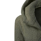 Autumn And Winter Women's Fashion Solid Colour Sweatshirt Loose Softy Hooded Plush Zip Up Jacket