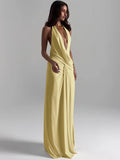 Women's Deep V Neck High Slit Backless Maxi Dress for Summer