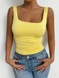 Women's Casual Square Neck Sleeveless Cami Crop Top Solid