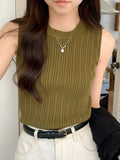 AOSSVIAO 2026 Korea Knitted Vests Women Top O-neck Solid Tank Blusas