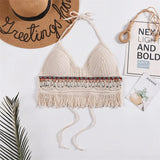 Bohemian Style Top Chest Cushion Neck Hanging Design's Tank Tops Bare Back Sexy  Beach Little Suspender Women's T-shirt