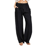 Women's Fashion Cotton Linen Pants Elastic Female Trousers