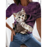 Cat Print T-Shirt Fashion Female Tees Tops Summer Clothing