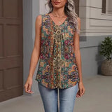 Fashionable Floral Print V-Neck Tank Top Women's Summer Shirt