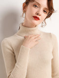 Women's High-Neck Knitted Turtleneck Slim-Fit Long-Sleeve Anti-Pilling Casual Elegant Plain Sweater