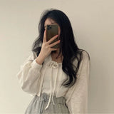 Women's White Knit Cardigan Korean Style Lace-Up Summer Top