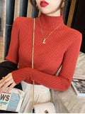 Knitted Tops Women Turtleneck Sweater Long Sleeve Casual Slim Pullover