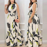 Hanging Neck Lace-up Printed Ruffle Dress Casual Sleeveless