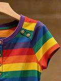Rainbow Stripes Slim Fit Short Sleeve Korean Style T-Shirt