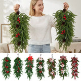 Christmas Greenery Garland with Lily & Red Berries for Mantel Decor