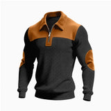 Men’s Color Block Zipper Polo Shirt – Casual Long Sleeve Top