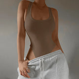 Women's Sleeveless Knit Bodysuit Off-Shoulder Halter Top