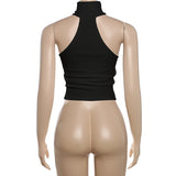 Metal Buckle Decoration Tank Tops Women's Off-Shoulder Outfit