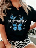 Women's Summer Butterfly Print T-shirt Girl Casual Short Sleeve
