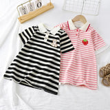 Girls Striped Polo Dress Short Sleeve A-Line School Dress
